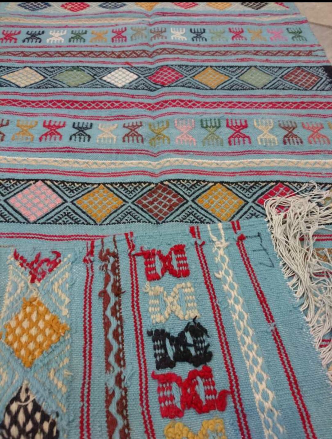 Kilim blue handmade carpets 95x195cm