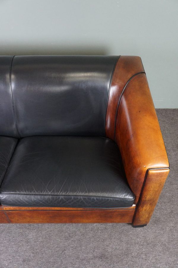 2.5-seater art deco style sofa in sheepskin