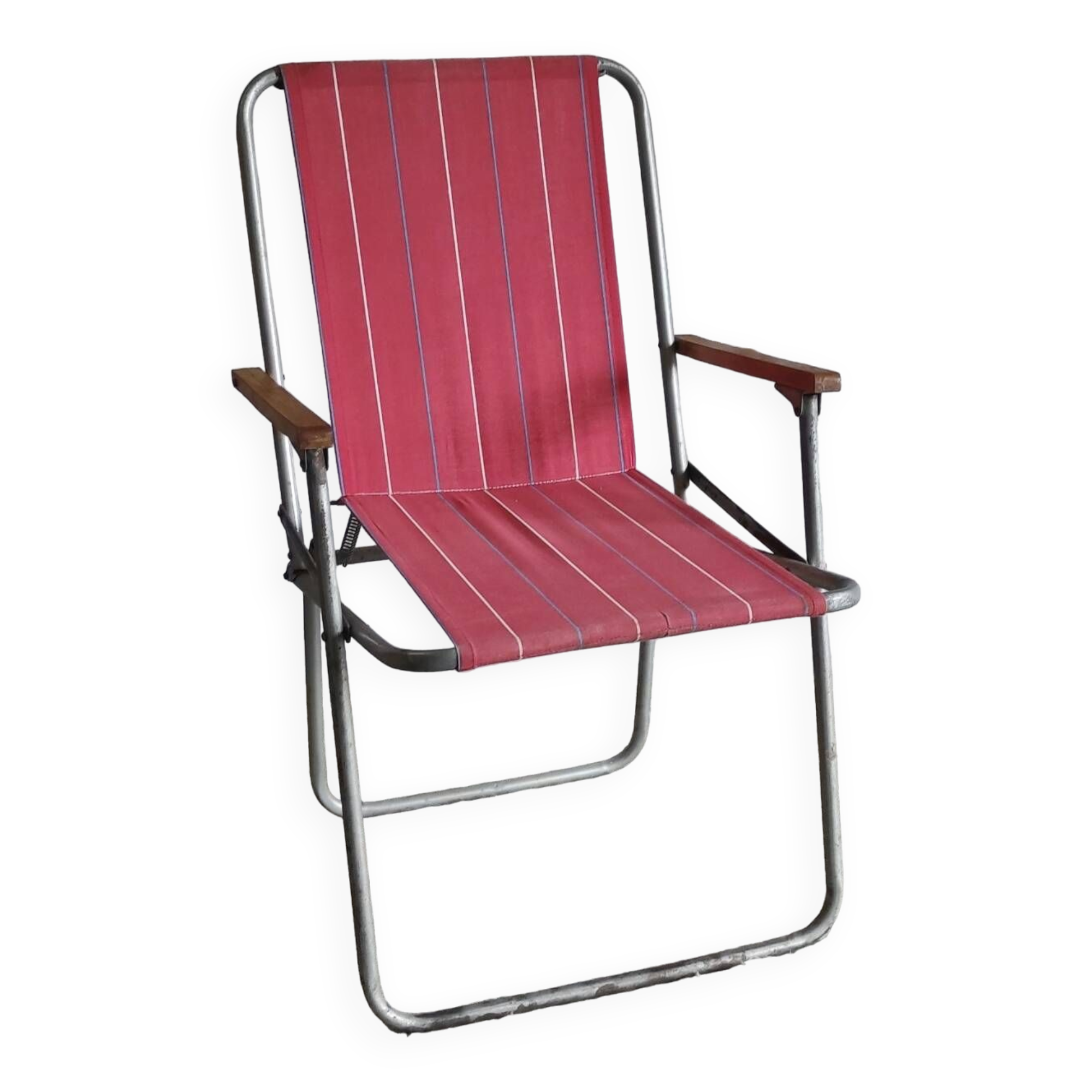 Vintage folding chair in metal and bayadère canvas - 1960s