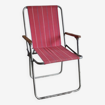Chaise pliante vintage métal et toile bayadère - années 60