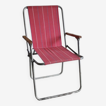 Vintage metal and bayadère folding chair - 1960s