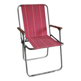 Chaise pliante vintage métal et toile bayadère - années 60