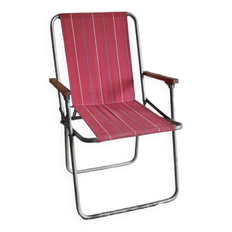 Vintage folding chair in metal and bayadère canvas - 1960s