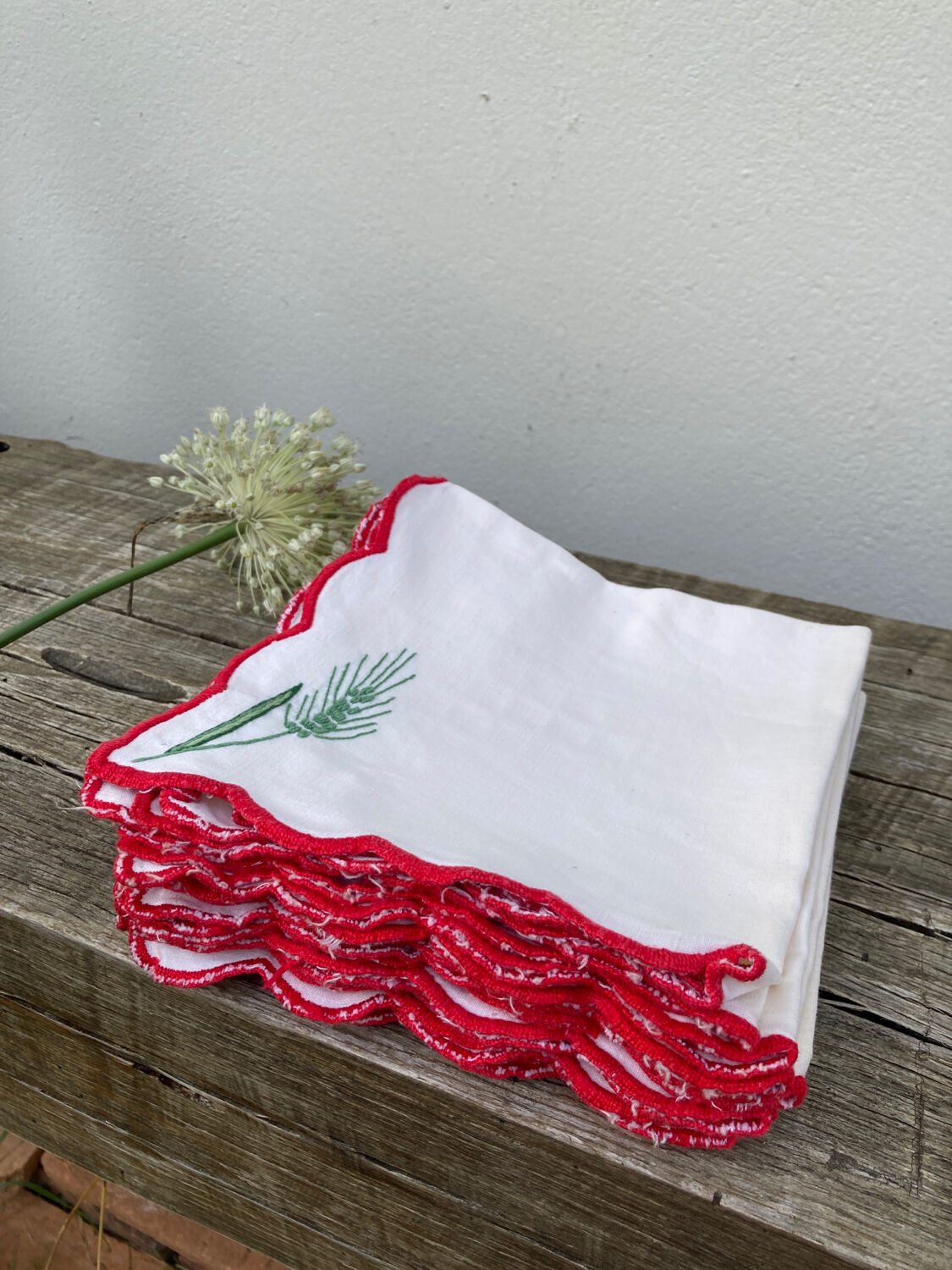 12 antique hand-embroidered linen napkins