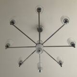 Vintage Italian chandelier from the 60s in chromed metal and glass