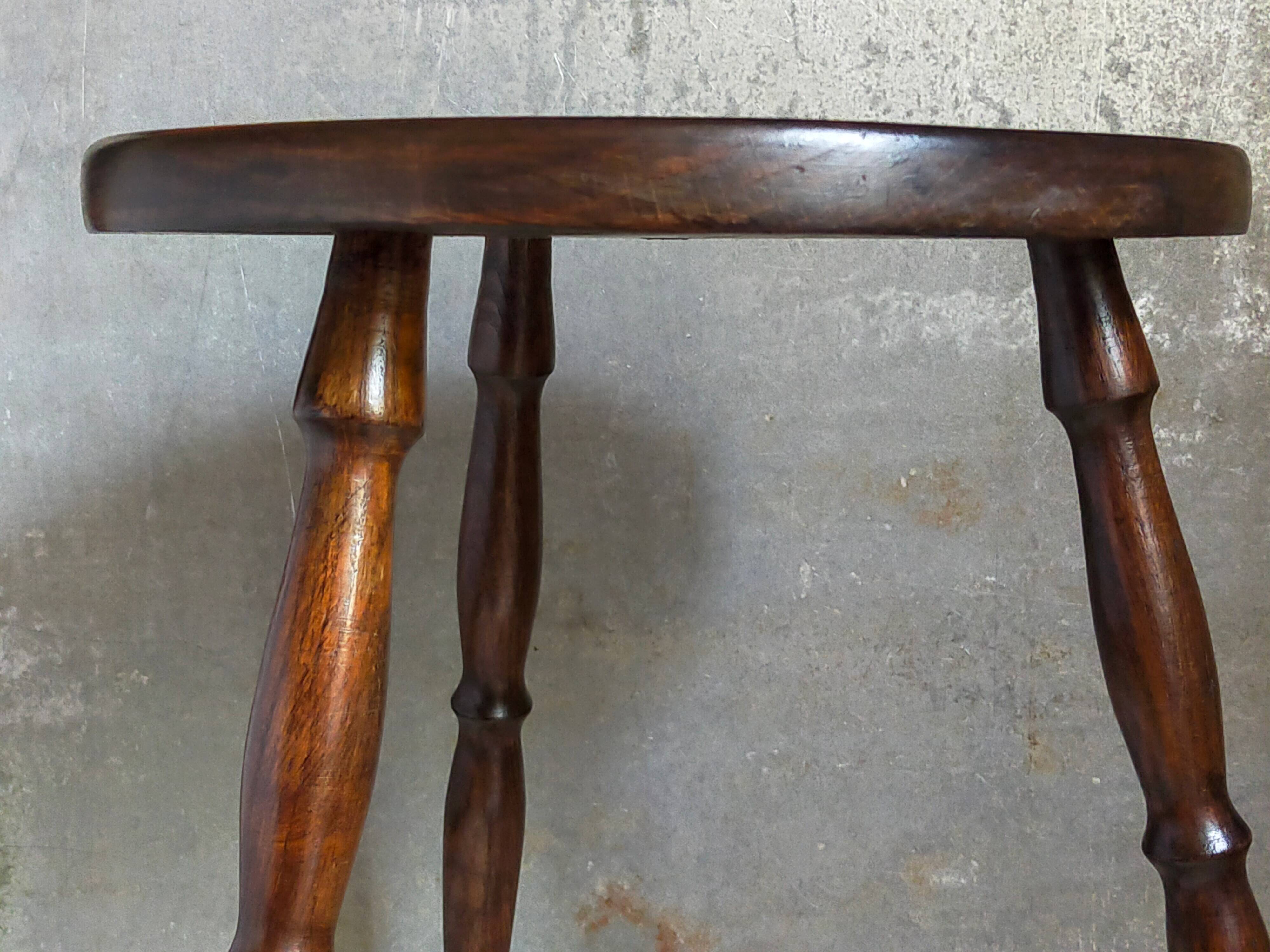 Vintage turned solid wood tripod stool