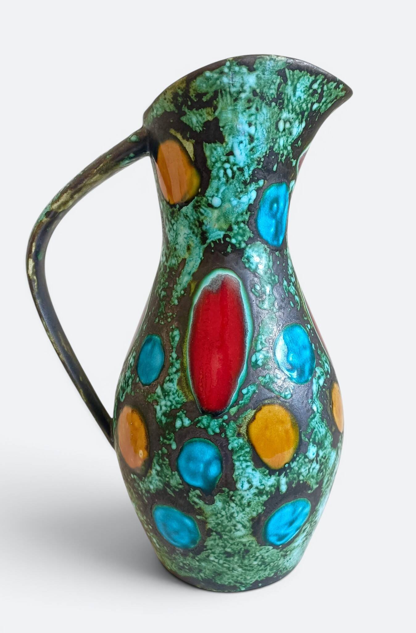 French Mid-Century Studio Pottery Pitcher/ Vase, Hand-Decorated, C. 1960
