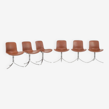 Set of PK 9 leather chairs by Poul Kaerholm for Fritz Hansen. Denmark 1960s.