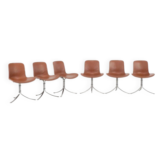 Ensemble de chaises PK 9 en cuir par Poul Kaerholm pour Fritz Hansen. Danemark 1960s.