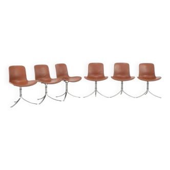 Set of PK 9 leather chairs by Poul Kaerholm for Fritz Hansen. Denmark 1960s.