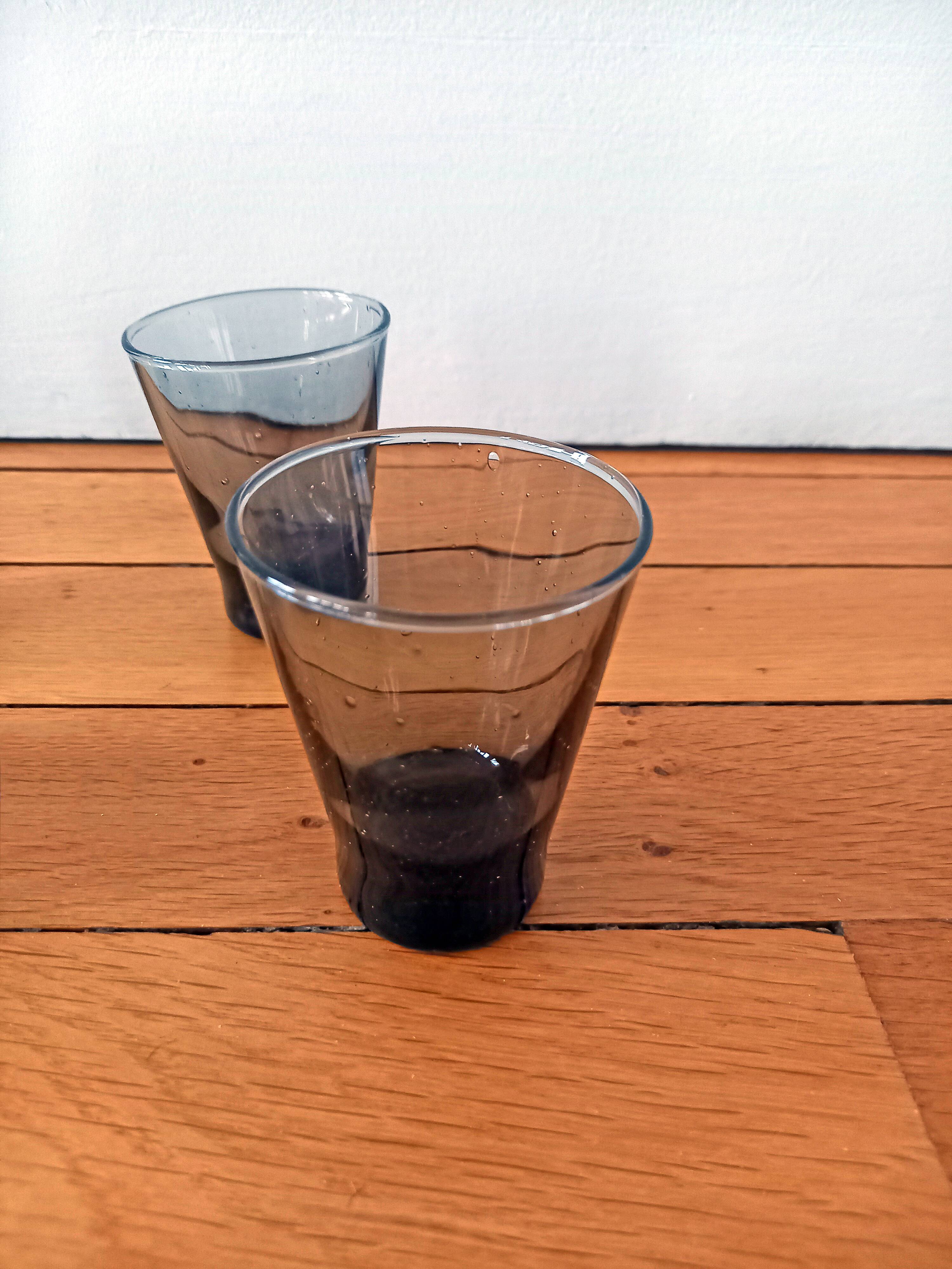 Set of 6 small antique grey blown glass aperitif glasses.