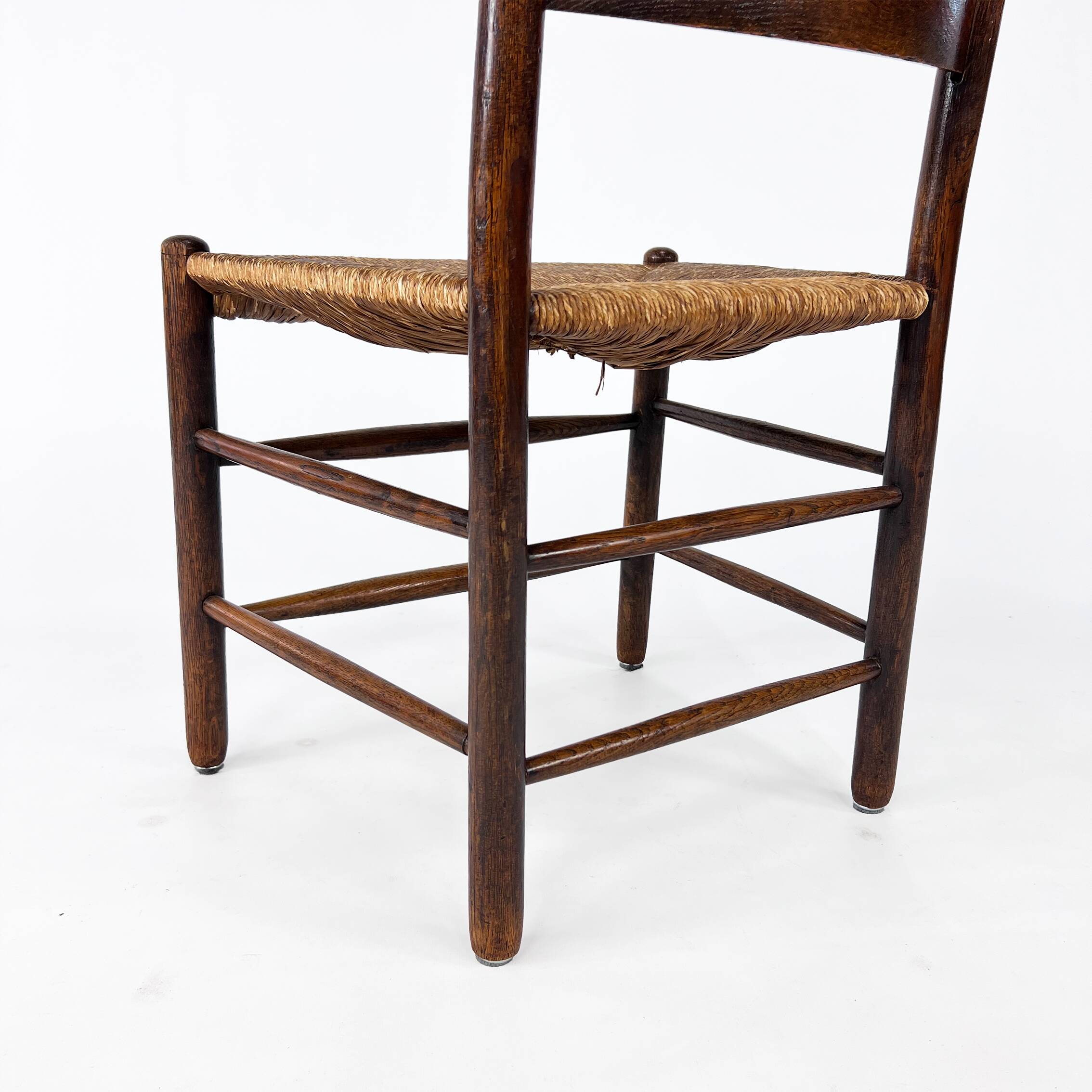 Antique French Oak and Rush Side Chair, 1940s