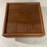 Table basse simili cuir cognac & verre