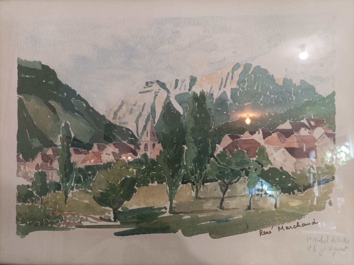 Watercolor view of Grand Veymont and St Michel les portes , signed René Marchand late 19th early 20th