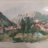 Watercolor view of Grand Veymont and St Michel les portes , signed René Marchand late 19th early 20th