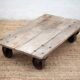 Vintage trolley coffee table, industrial wooden table on wheels, decor.