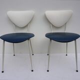 Ensemble de 2 chaises à manger rétro de skai en bleu et blanc
