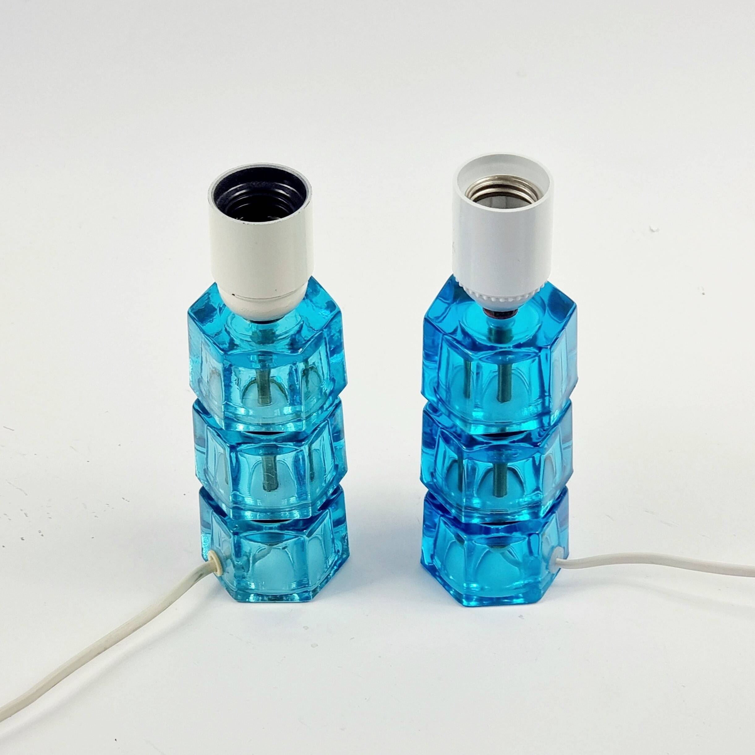 Pair of Mid-Century Glass & Brass Bedside/Table Lamps by C.Fagerlund, 1960s