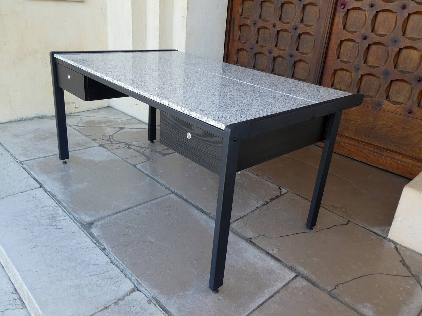 large metal, wood & granite desk, 1980