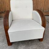 1920s Art Deco armchair in beige velvet and black wood — restored vintage chaise longue
