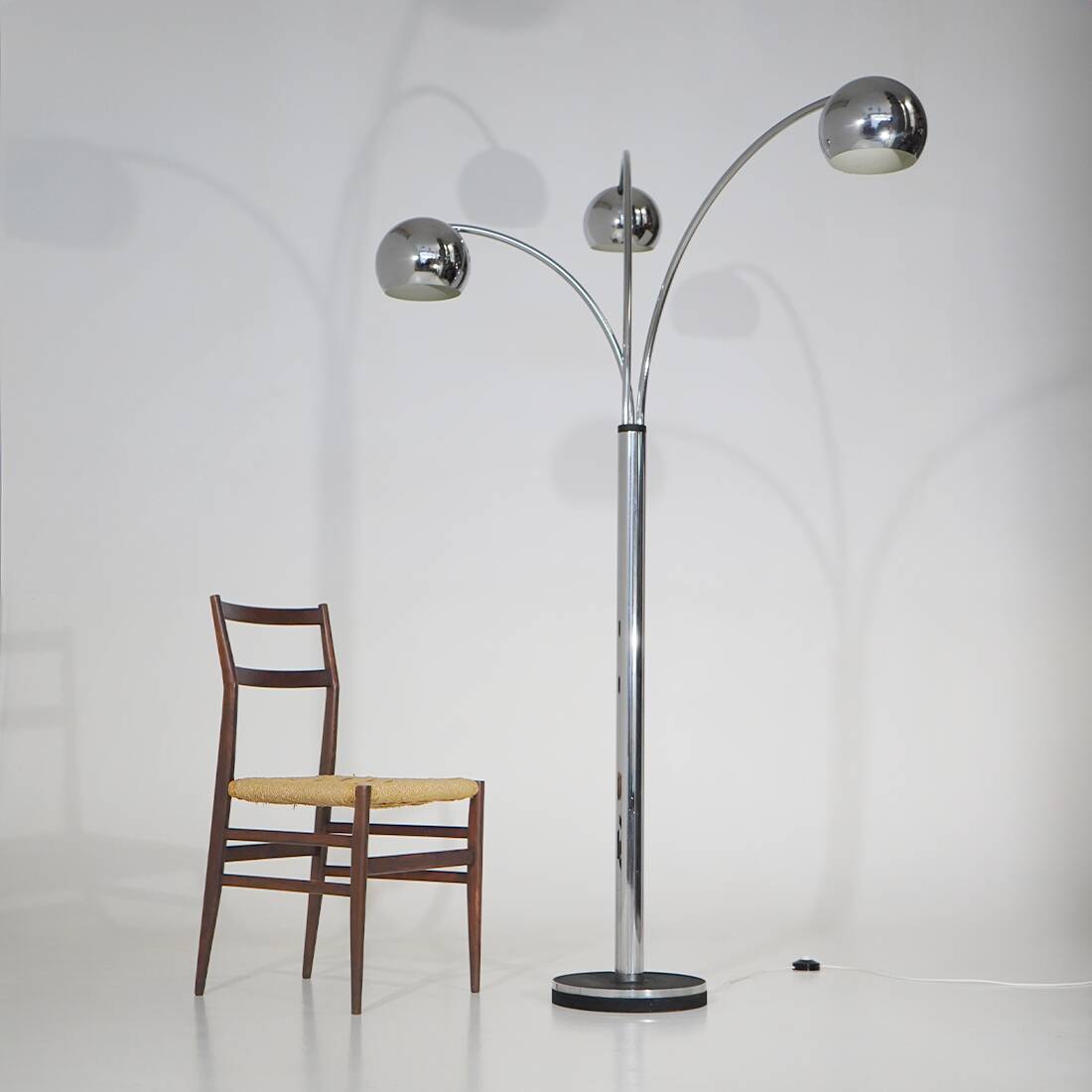 3-arm floor lamp in chromed metal, 1970s