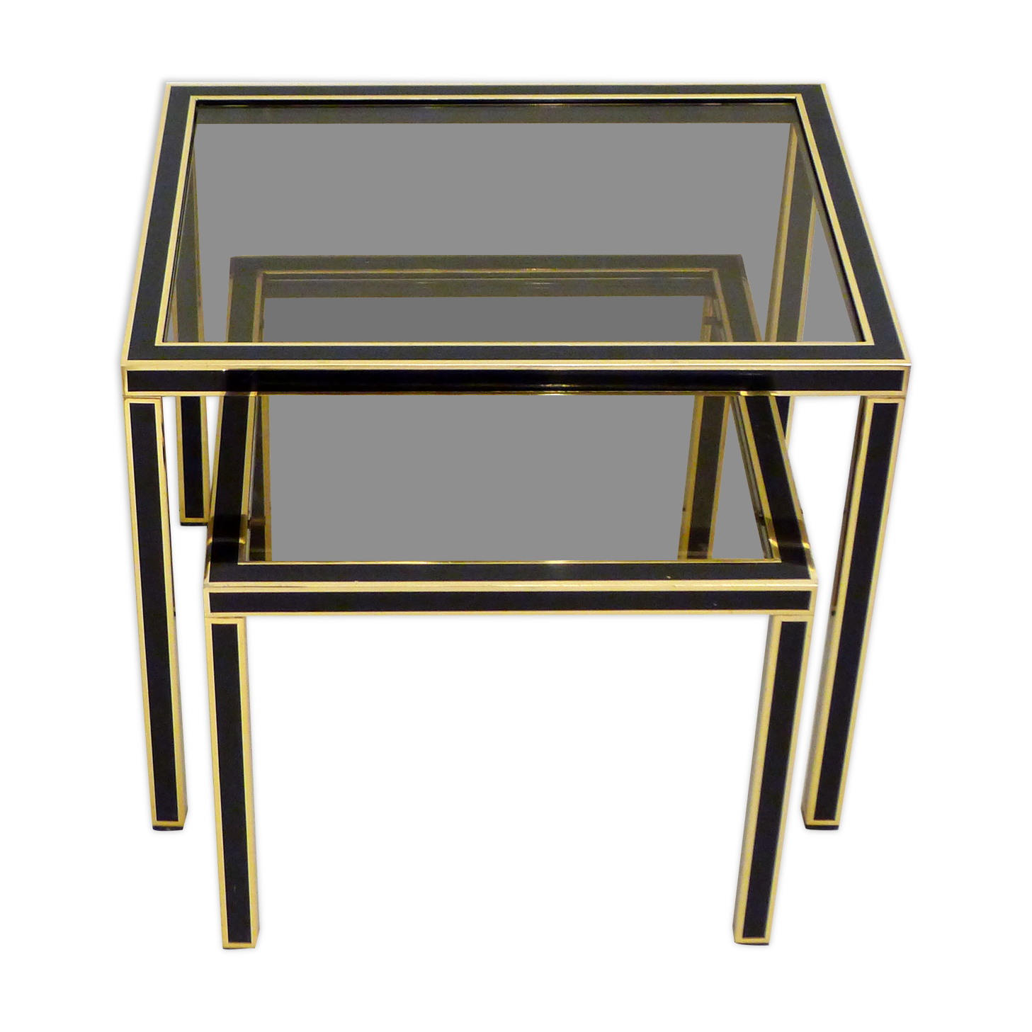 Pair of black & gold trundle tables 1970'