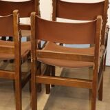 Series of 6 vintage Maison Regain chairs in leather and wood, 1960s