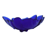 vintage blue glass bowl leaf shape