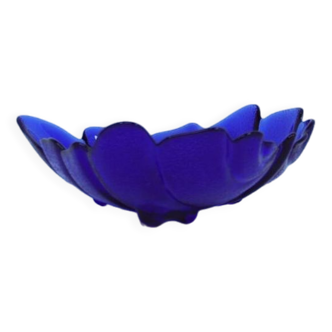 vintage blue glass bowl leaf shape
