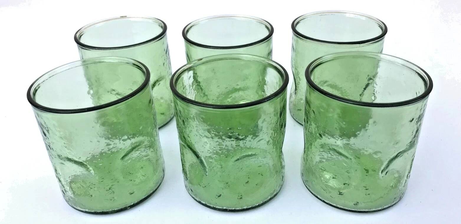 1970s (lot 2) 6 orangeade glasses Bubble and coloured glass