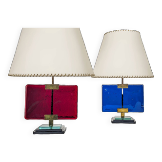 Paire de lampes de table de Pietro Chiesa pour Fontana Arte en verre et laiton