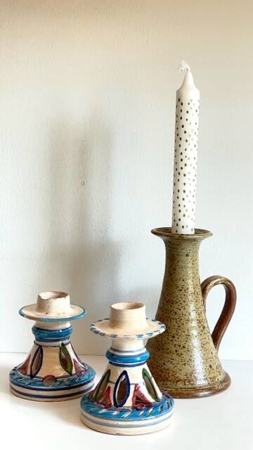 vintage handmade ceramic candle holders
