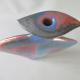 Lrge flat iridescent sandstone vase signed