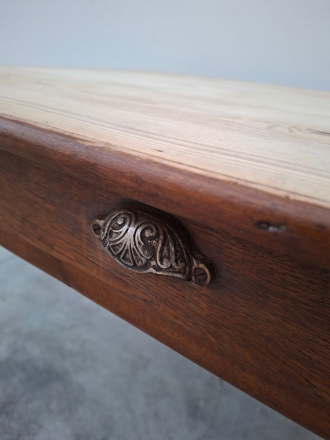 Old shop/work table with 2 drawers, Louis Philippe legs.