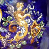 Melonniere faience Gien Renaissance decor blue background