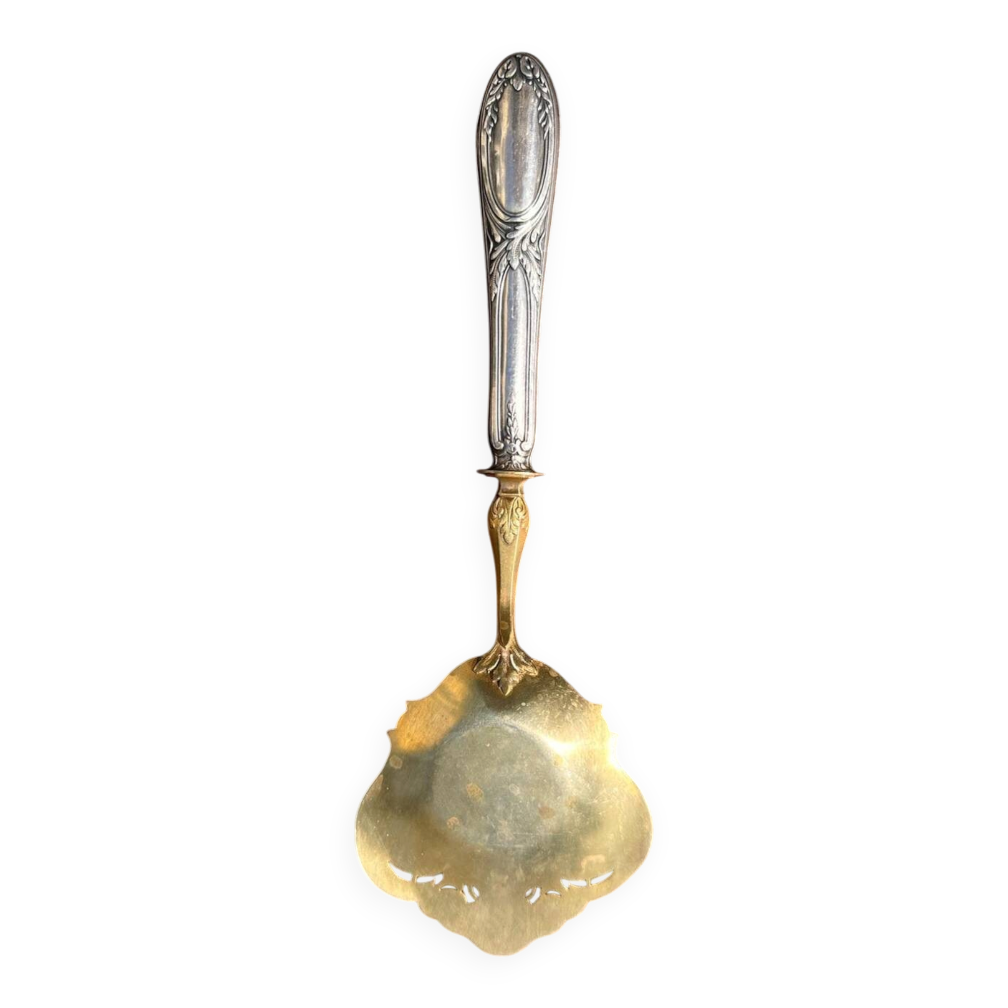 Antique Strawberry Spoon - Solid Silver & Vermeil - French Silversmithing