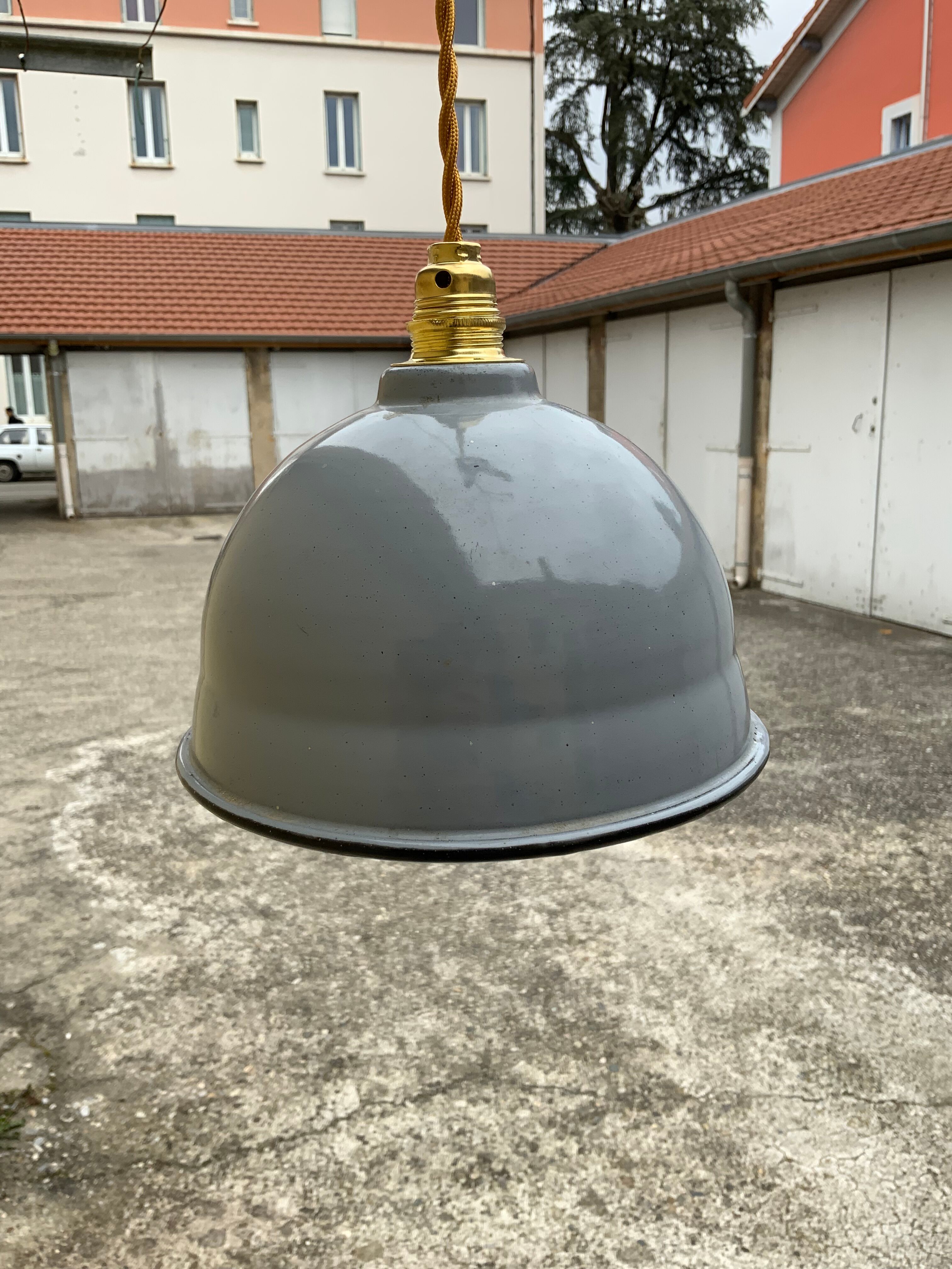 Domed dome suspension in gray and white enamelled sheet metal 18th new electrification