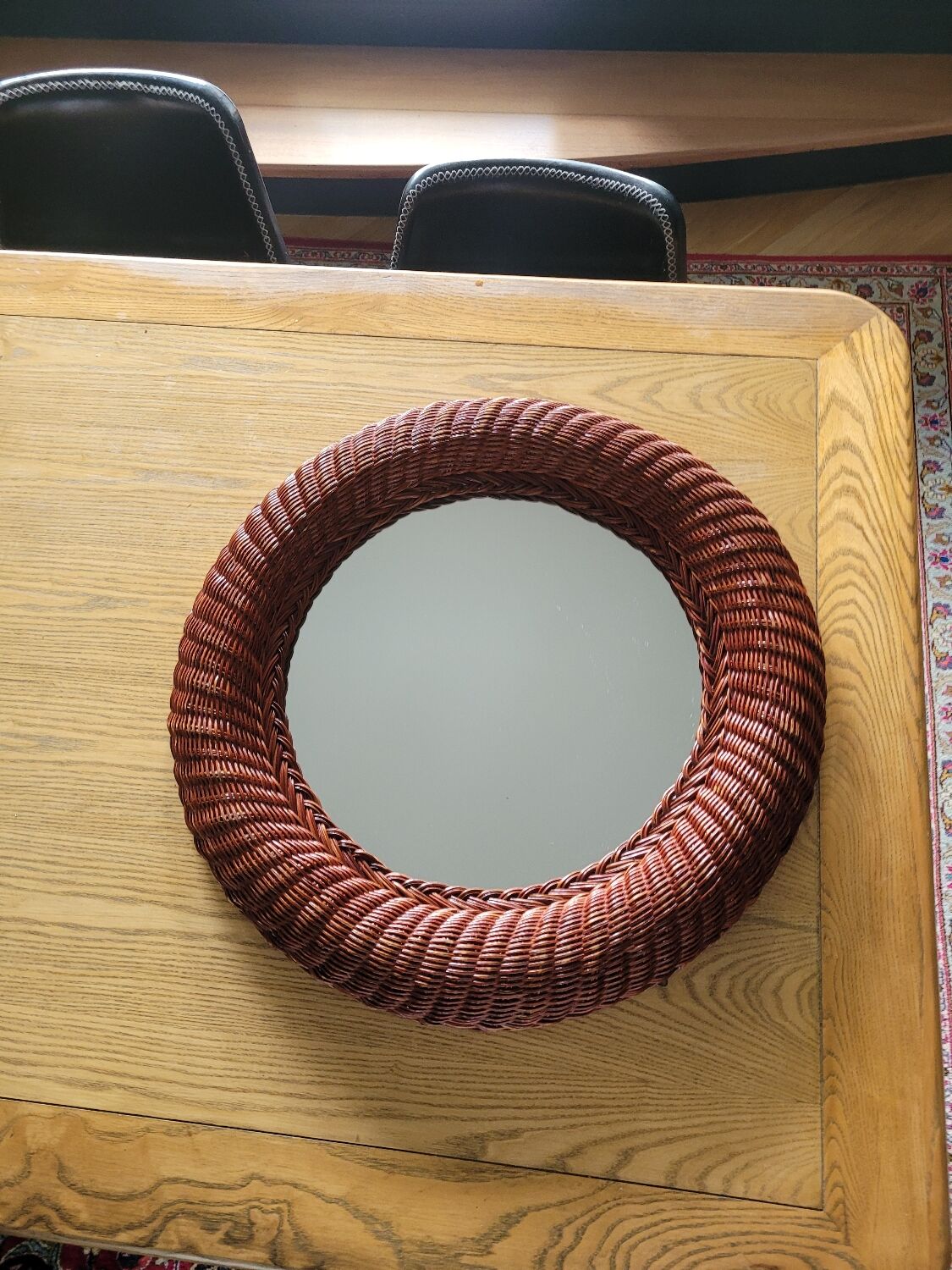Vintage round rattan mirror