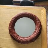 Vintage round rattan mirror