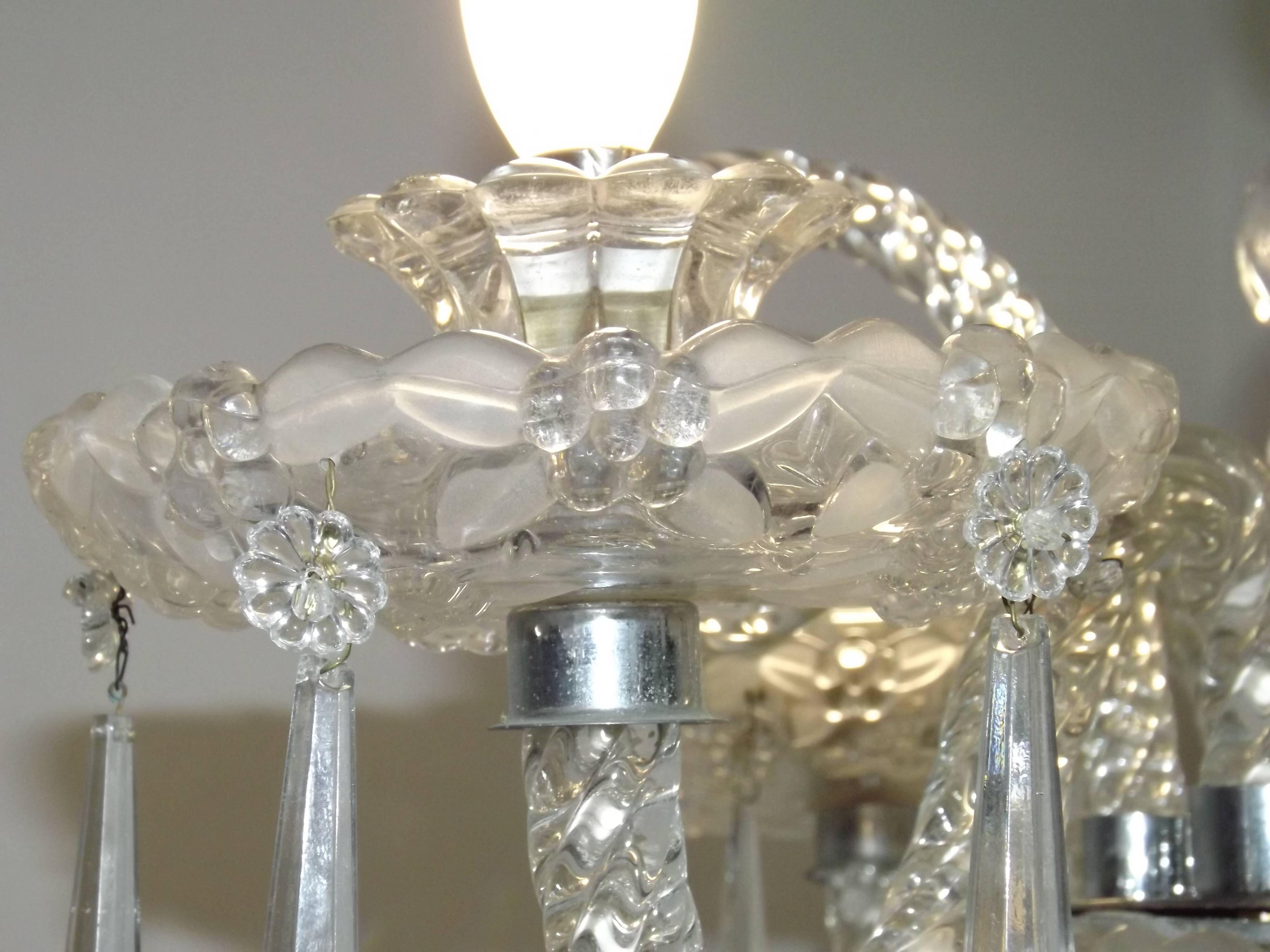 French antique glass and crystal barley twist three-armed four-light chandelier 5135