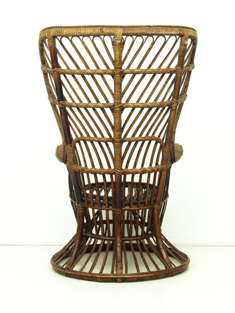 Vintage wicker lounge chair, italian 1950s