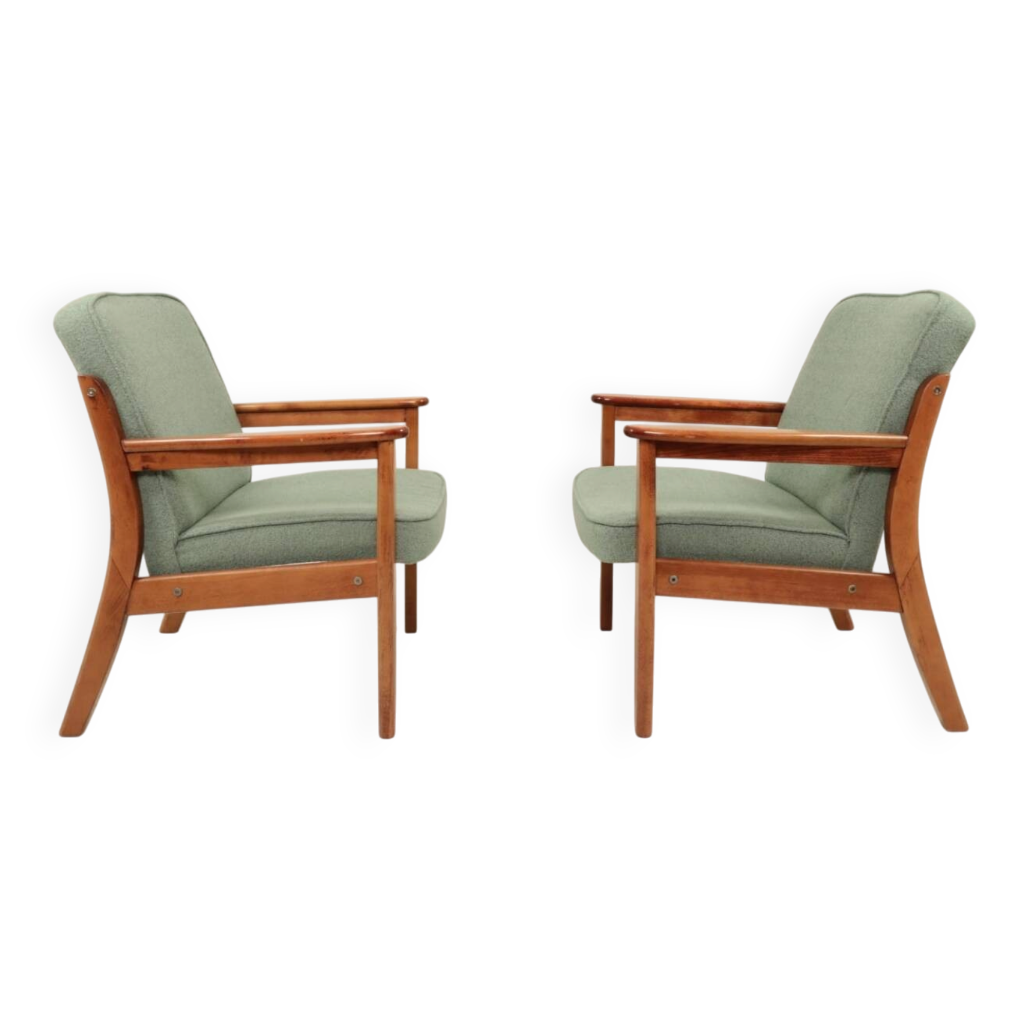 Vintage pair armchair mint green upholstery fully refurbished