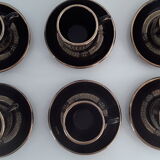 Cups and under cups with black coffee pattern greque dorea gold 24k