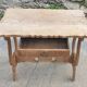 Lyre leg table in natural wood, one drawer, vintage