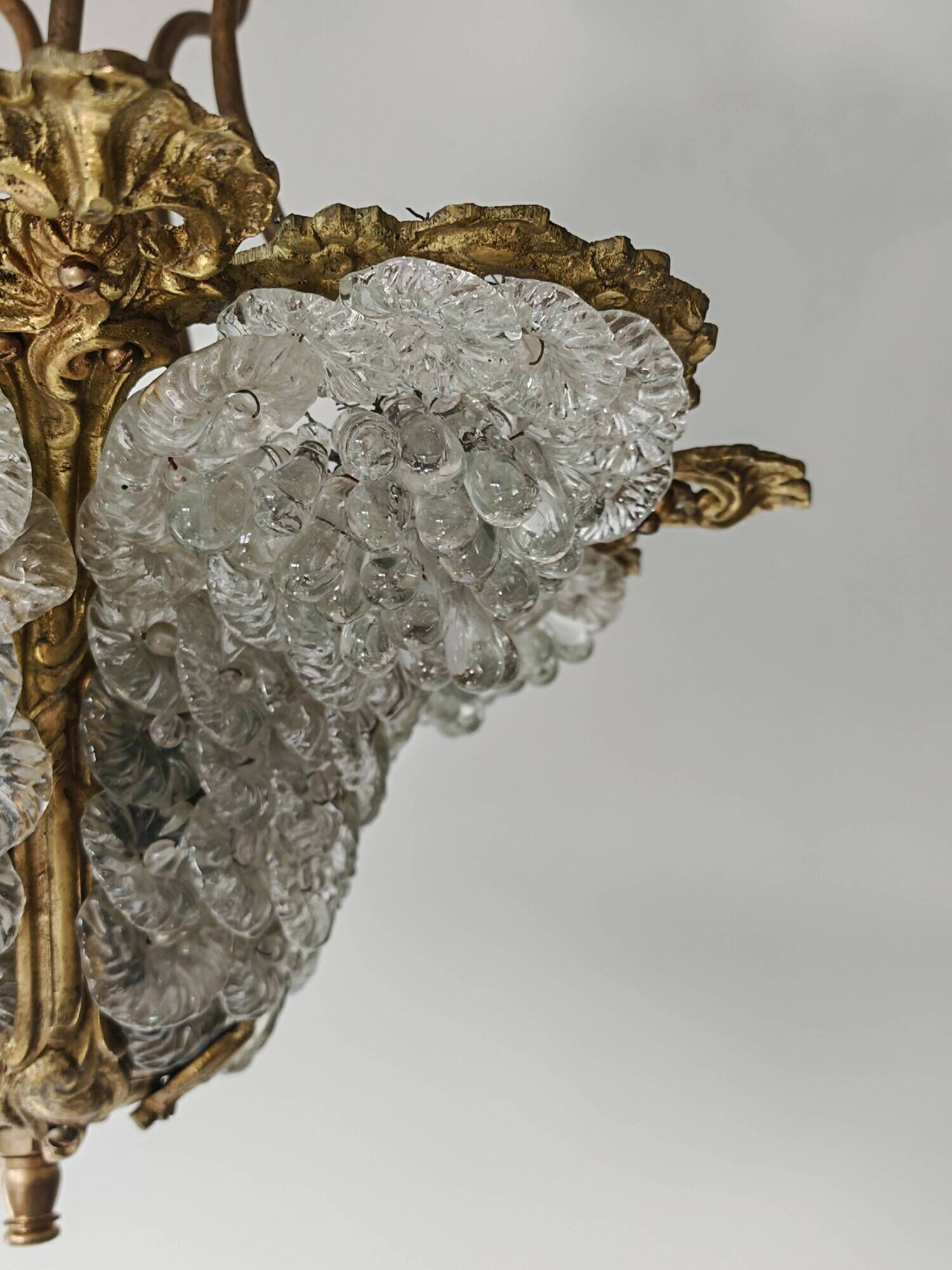 Art Nouveau bronze chandelier with Murano glass flowers