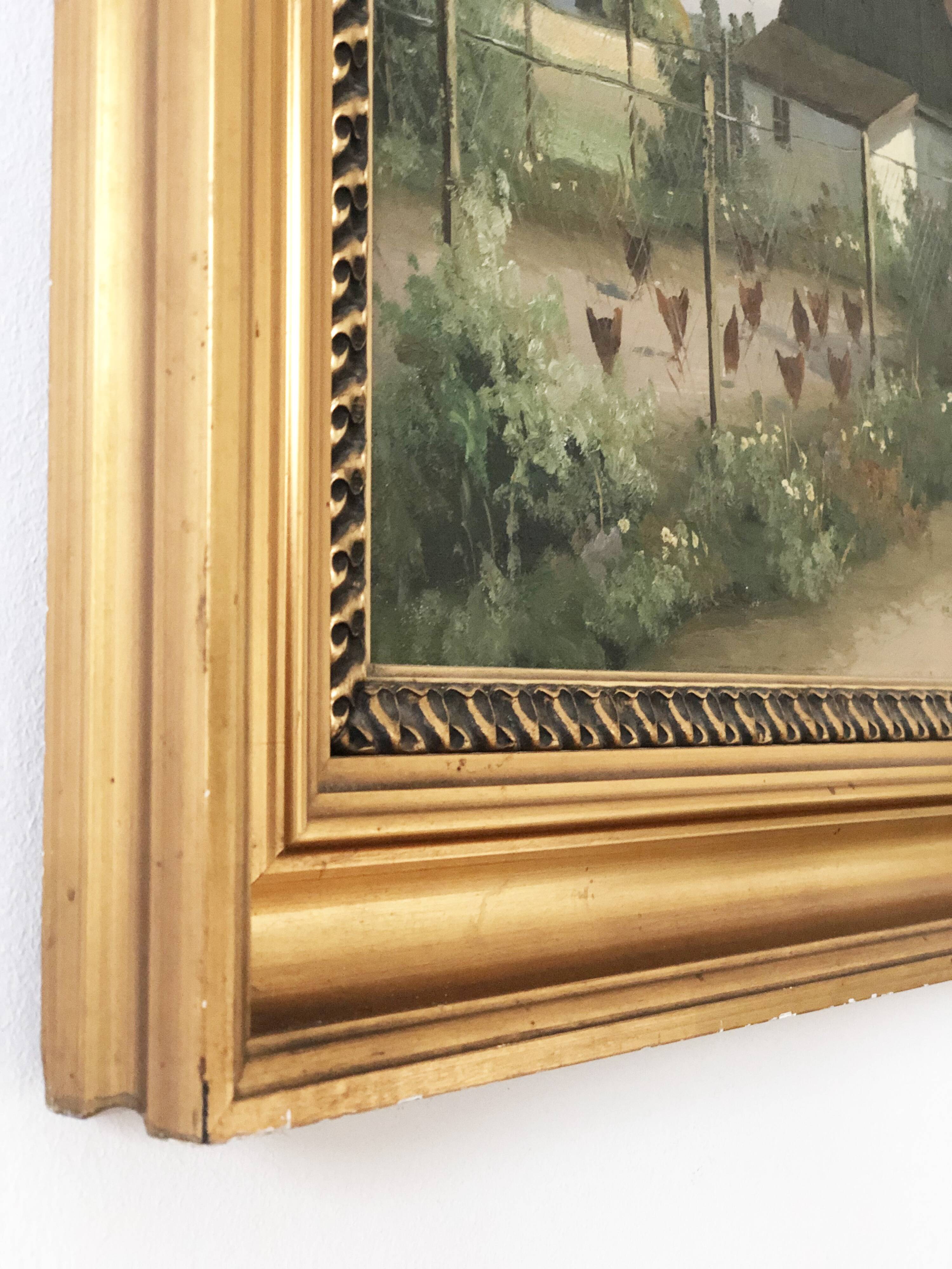 Large Vintage Countryside Cottage Original Oil Painting,circa 1940