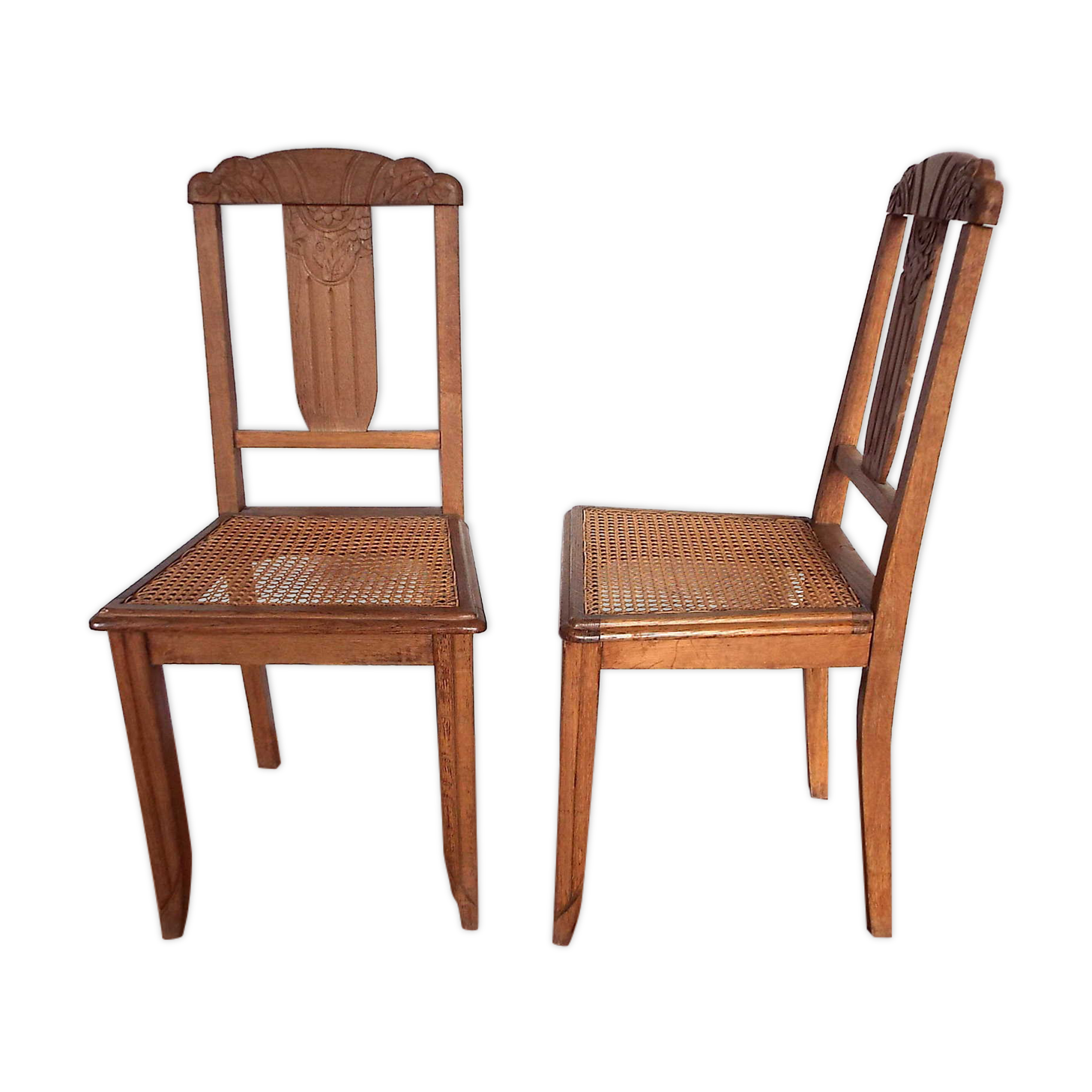 2 chaises art déco cannées