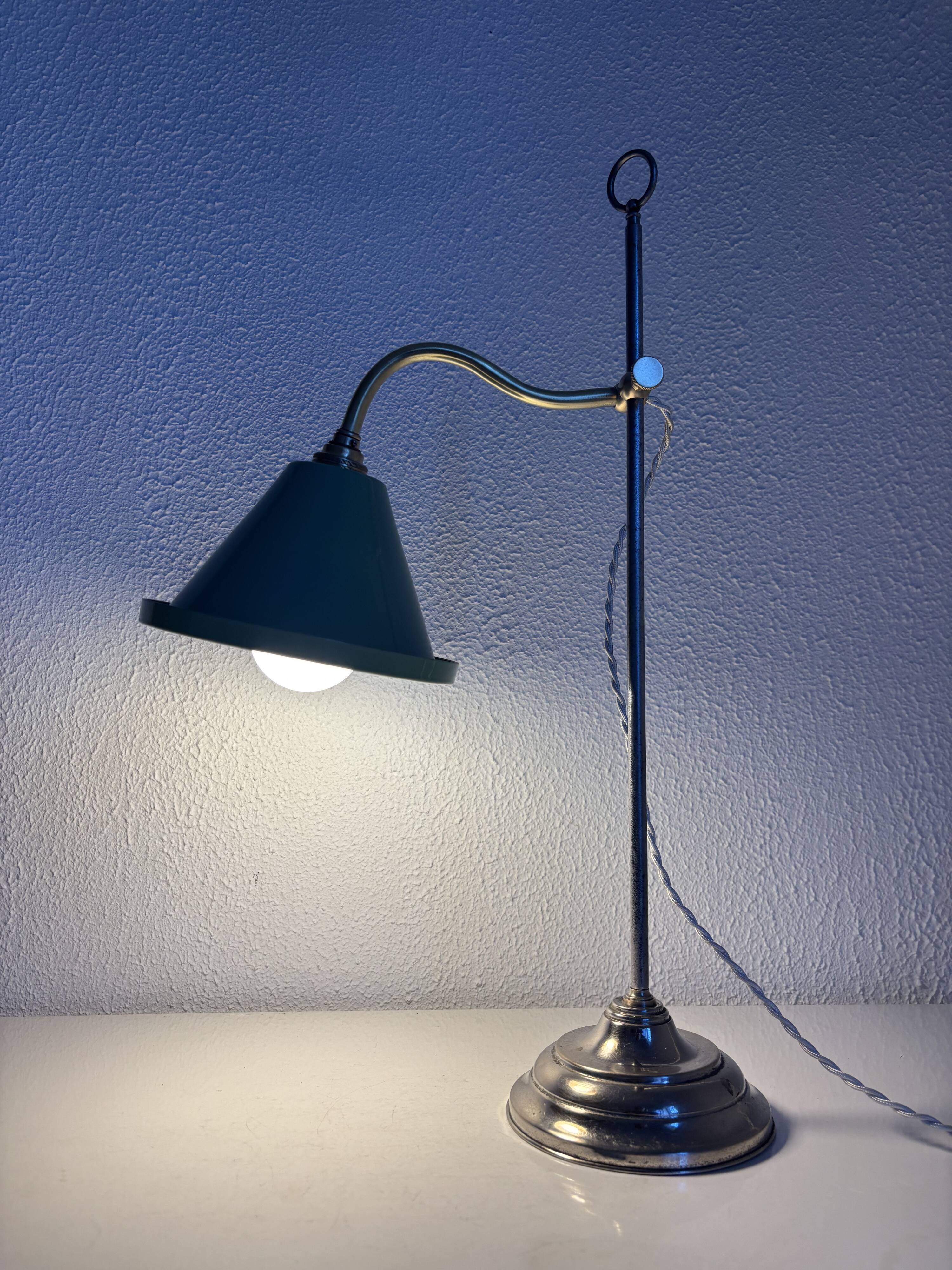 Vintage lamp 1920 Monix nickel-plated metal sage green sheet - 50 cm