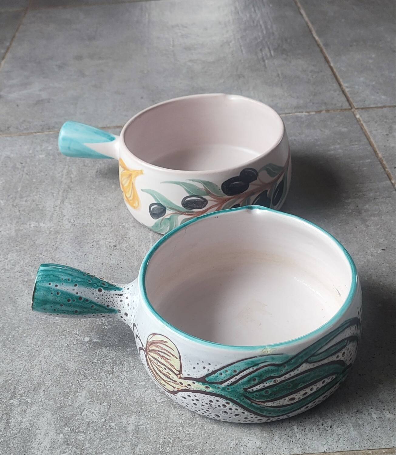 Pair of large Vallauris ceramic skillets