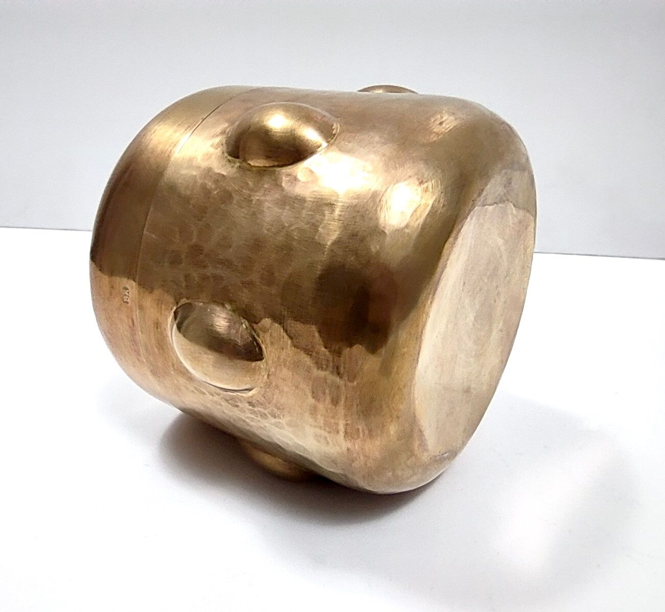 Vintage cylinder embossed brass storage box, italy